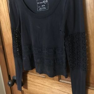 Navy embroidered lace long sleeve